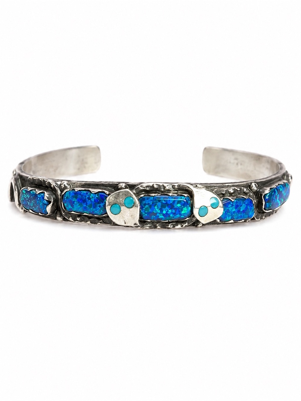 Effie Zuni Sterling Silver Blue Opal Inlay Snake Cuff Bracelet